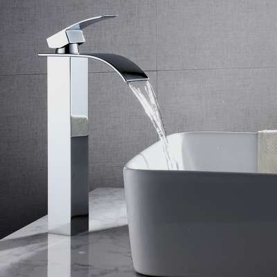 high quality silver color brass waterfall tall bathroom basin faucet