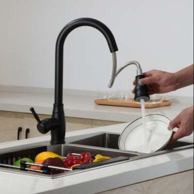 oil rubbed bronze black color brass pull down faucet for kitchen sink