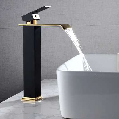 high quality black gold color waterfall bathroom basin faucets