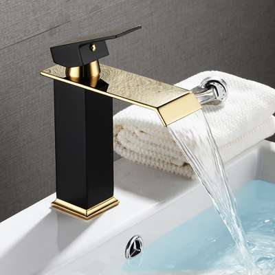 high quality new style black gold color bathroom waterfall basin taps