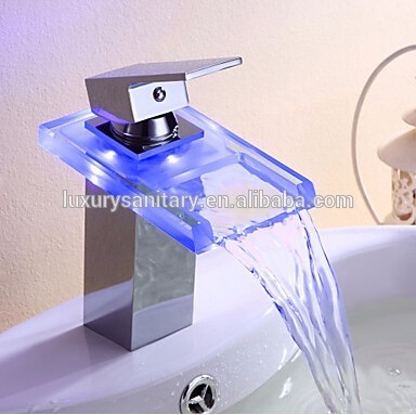 good quality brass chrome led glass waterfall wash basin wash hand faucet mixer tap