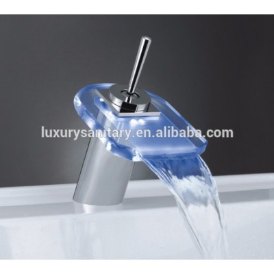 good quality brass chrome led glass waterfall wash basin wash hand faucet mixer tap