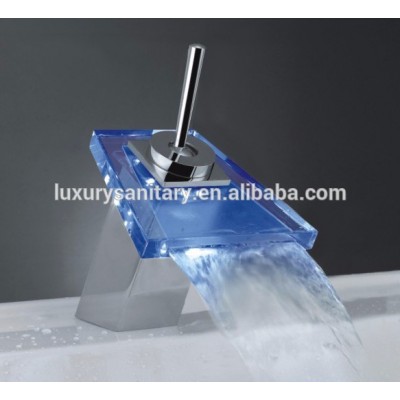 CE ROHS certificate approved chrome led glass waterfall faucet mixer tap with diamond