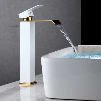 high quality white gold color brass bathroom waterfall bathroom basin faucet