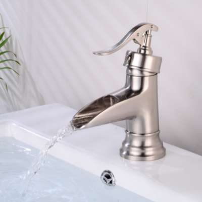 Amazon hot seller brass material brush nickle bathroom waterfall basin faucet